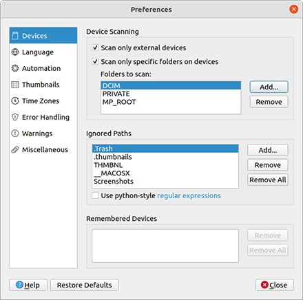 Device Preferences