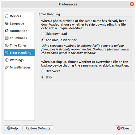 Error Handling Preferences