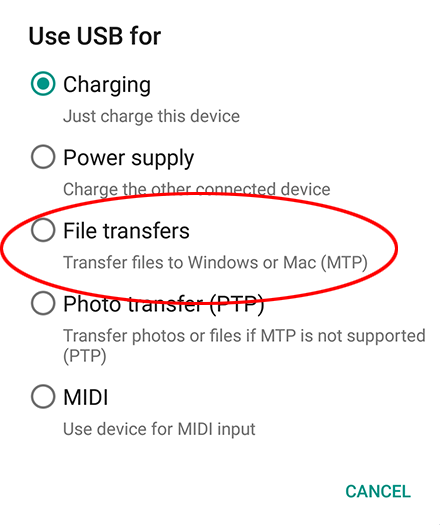 Android 6 USB options